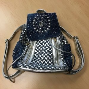 Silver and Blue Studded Backpack